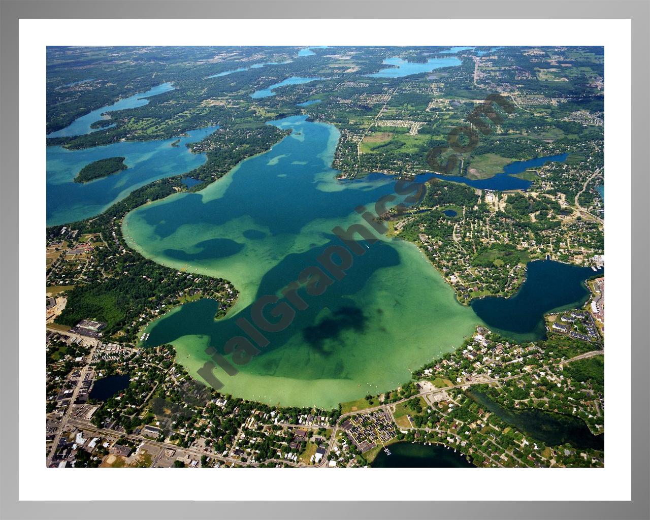 Aerial image of [2415] Cass Lake in Oakland, MI with Silver Metal frame