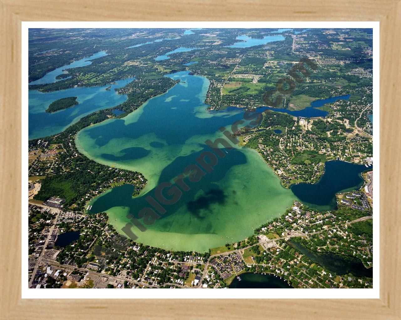 Aerial image of [2415] Cass Lake in Oakland, MI with Natural Wood frame