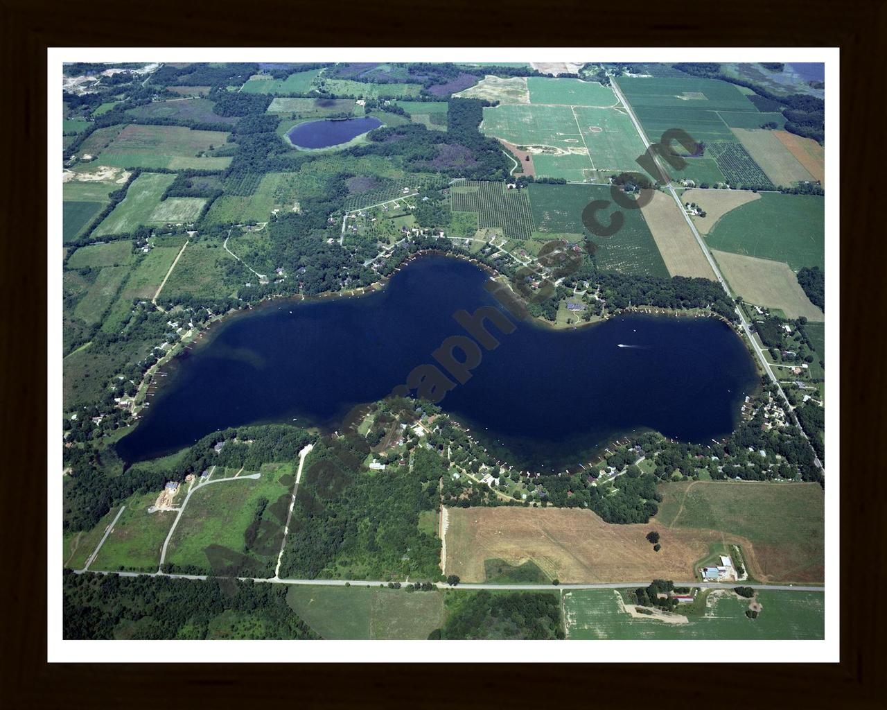 Aerial image of [241] Eagle Lake in Van Buren, MI with Black Wood frame