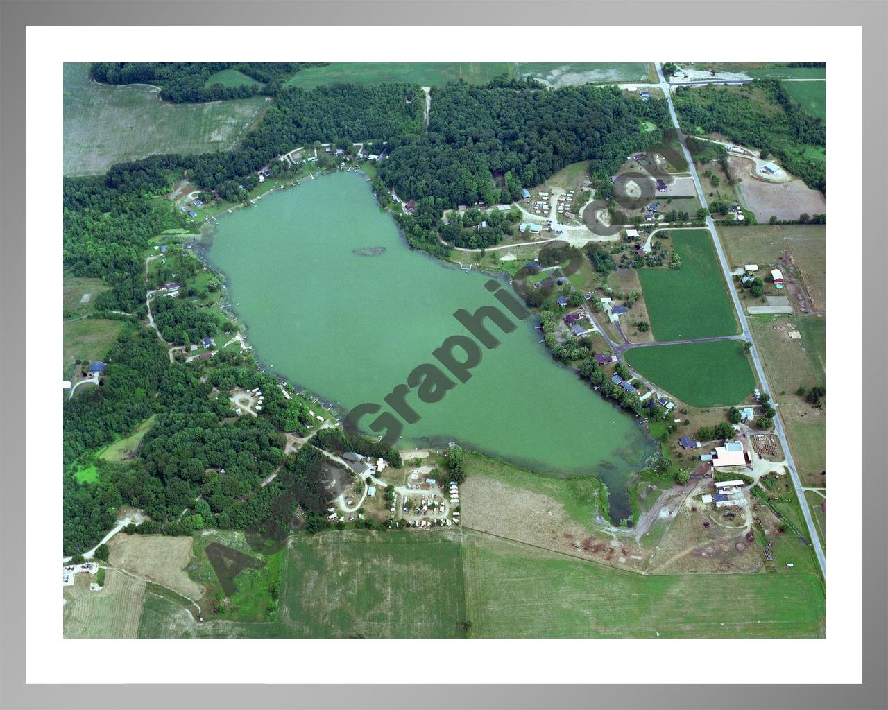 Aerial image of [243] East Lake in Allegan, MI with Silver Metal frame