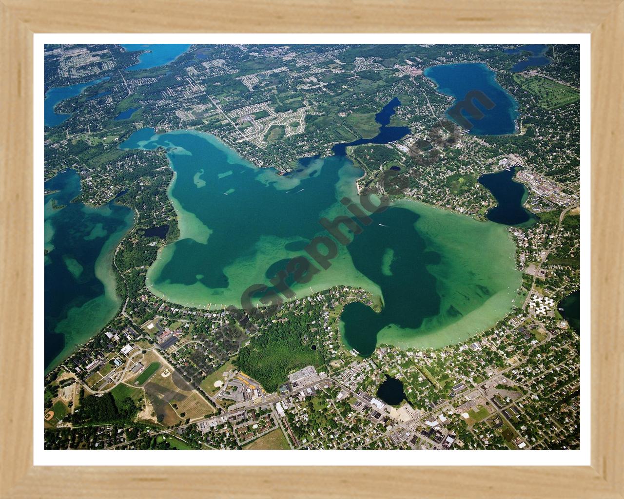 Aerial image of [2470] Cass Lake in Oakland, MI with Natural Wood frame