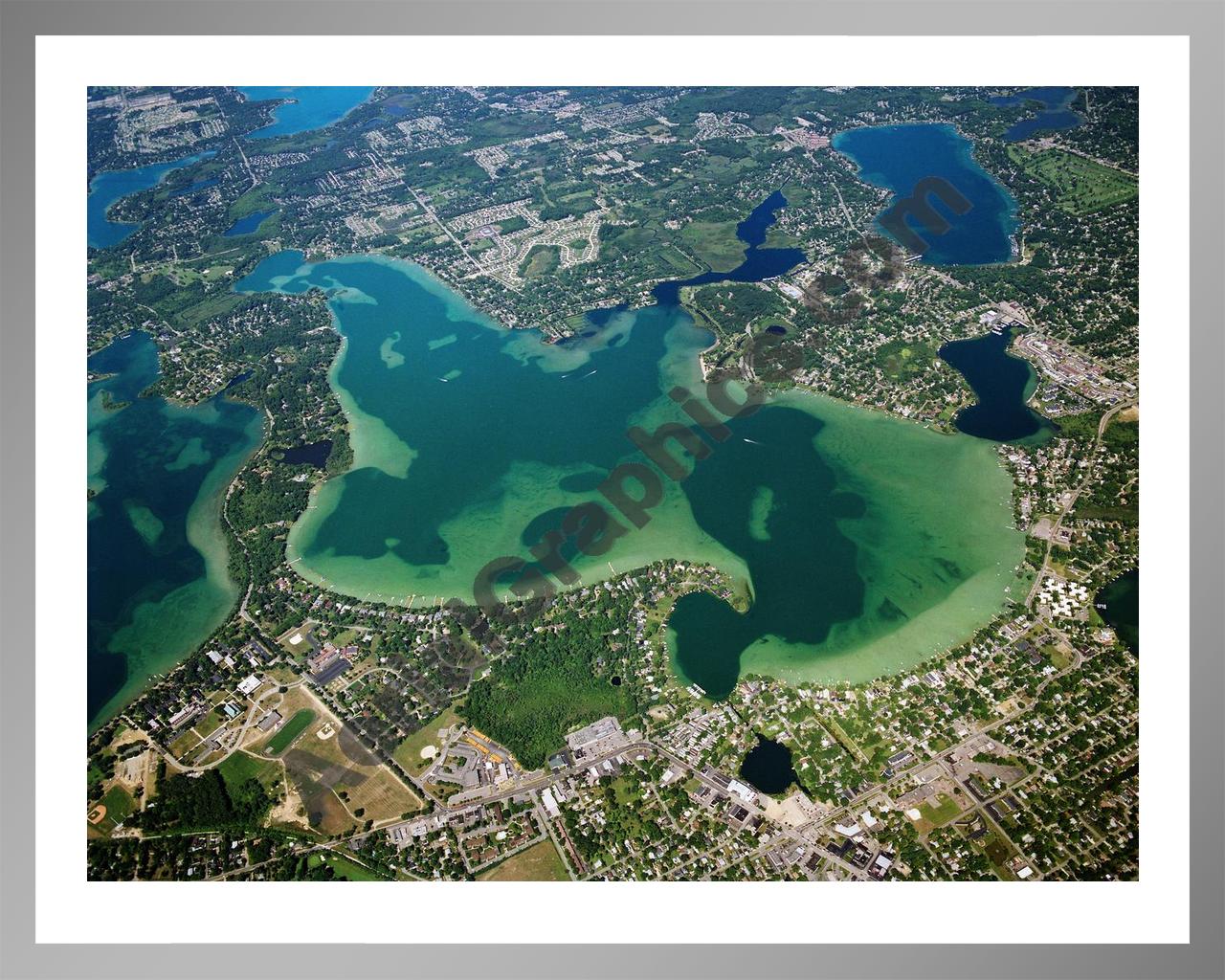 Aerial image of [2470] Cass Lake in Oakland, MI with Silver Metal frame