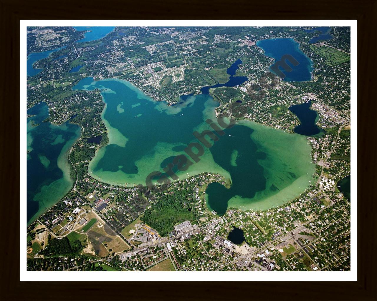 Aerial image of [2470] Cass Lake in Oakland, MI with Black Wood frame