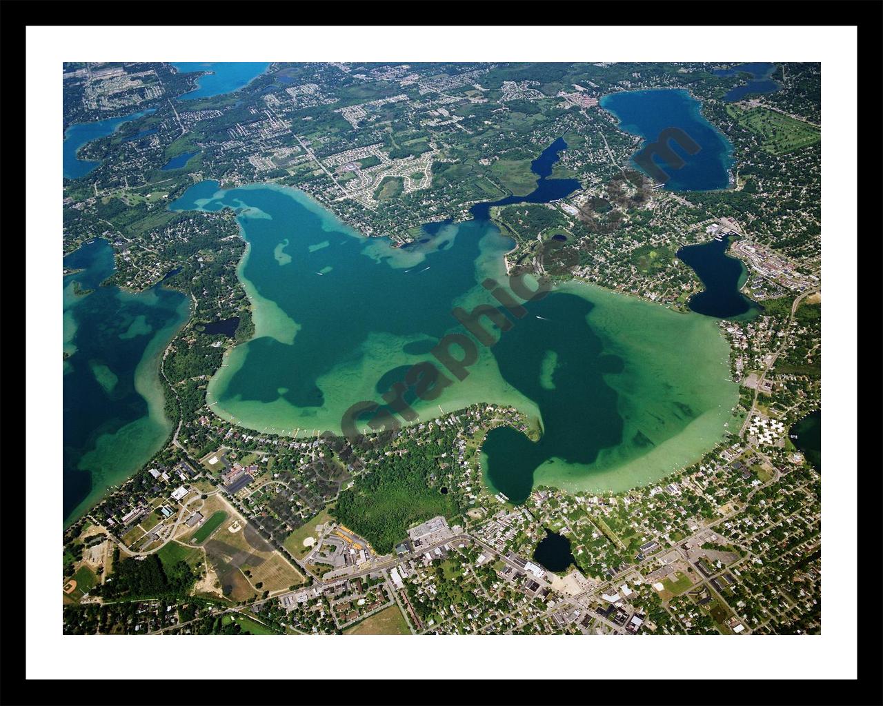 Aerial image of [2470] Cass Lake in Oakland, MI with Black Metal frame