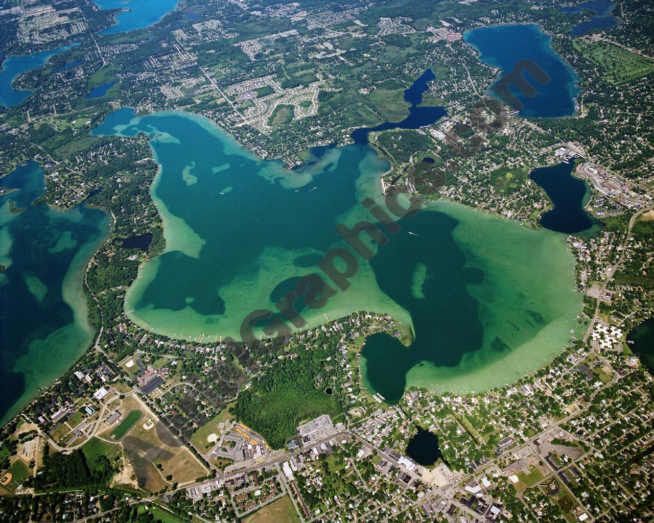 Aerial image of [2470] Cass Lake in Oakland, MI with Canvas Wrap frame