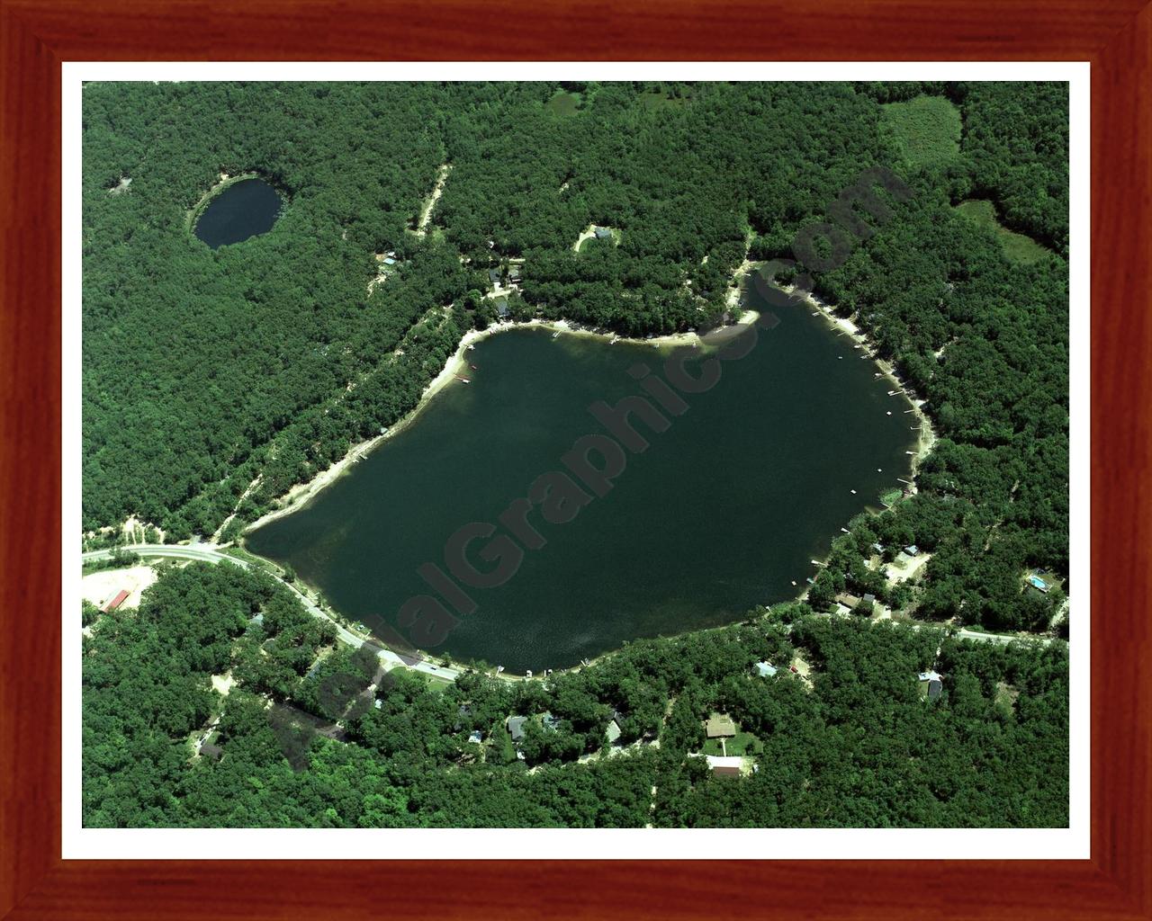 Aerial image of [2477] Bass Lake in Montcalm, MI with Cherry Wood frame