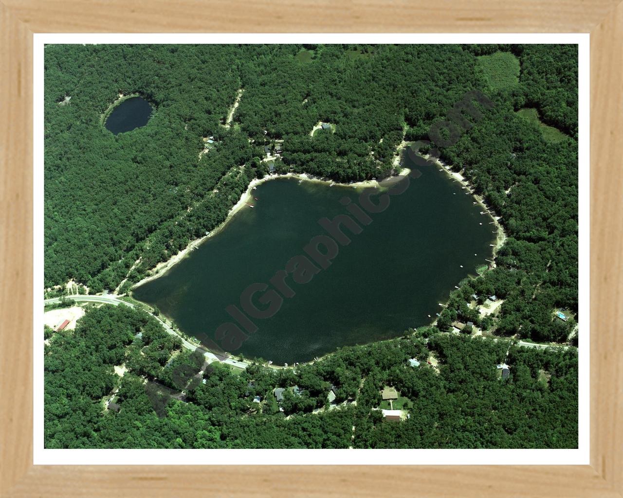 Aerial image of [2477] Bass Lake in Montcalm, MI with Natural Wood frame