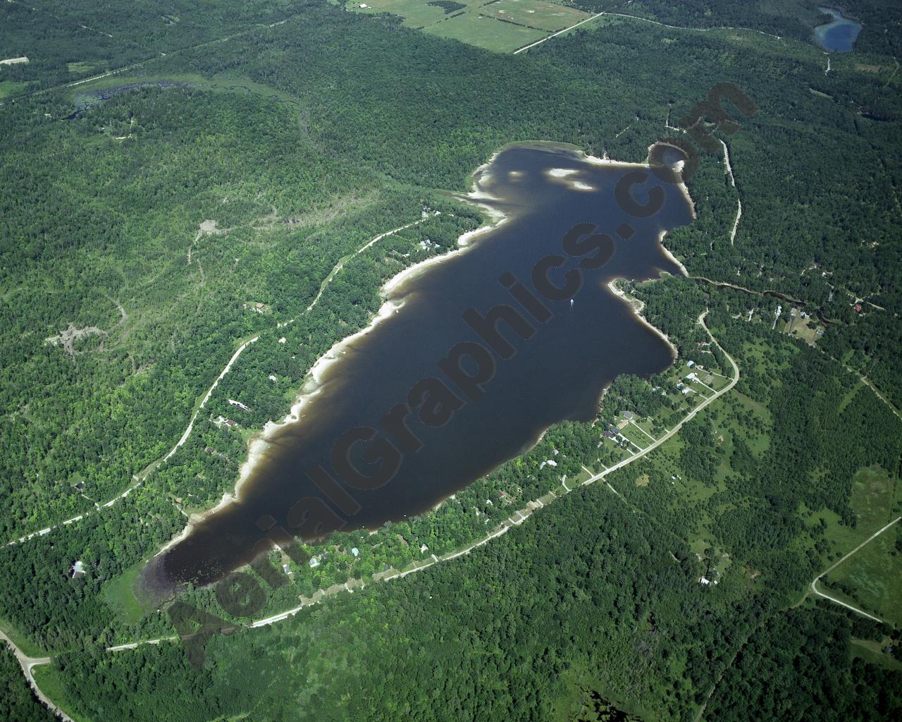 Aerial image of [2557] Rainy Lake in Presque Isle, MI with Canvas Wrap frame