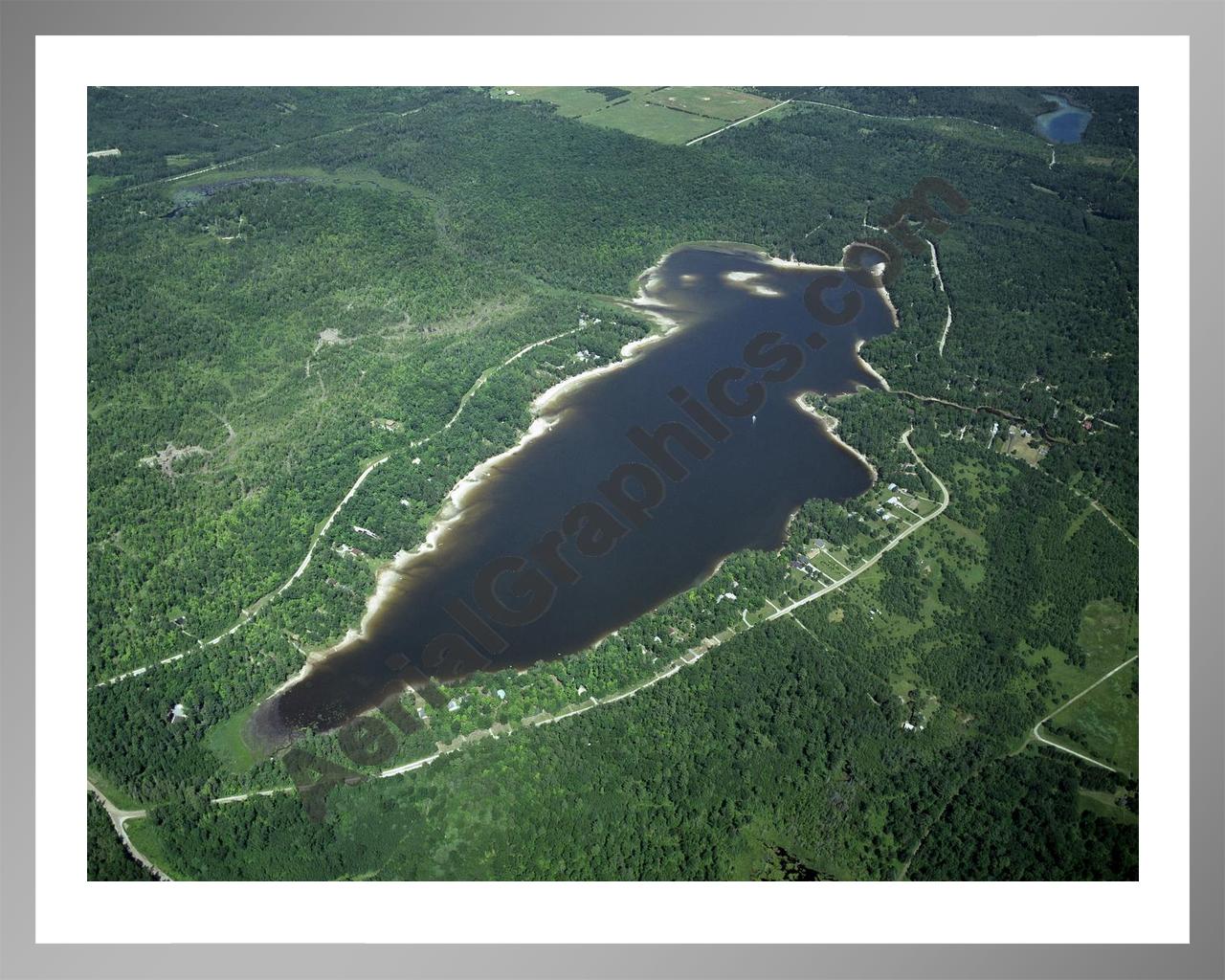 Aerial image of [2557] Rainy Lake in Presque Isle, MI with Silver Metal frame