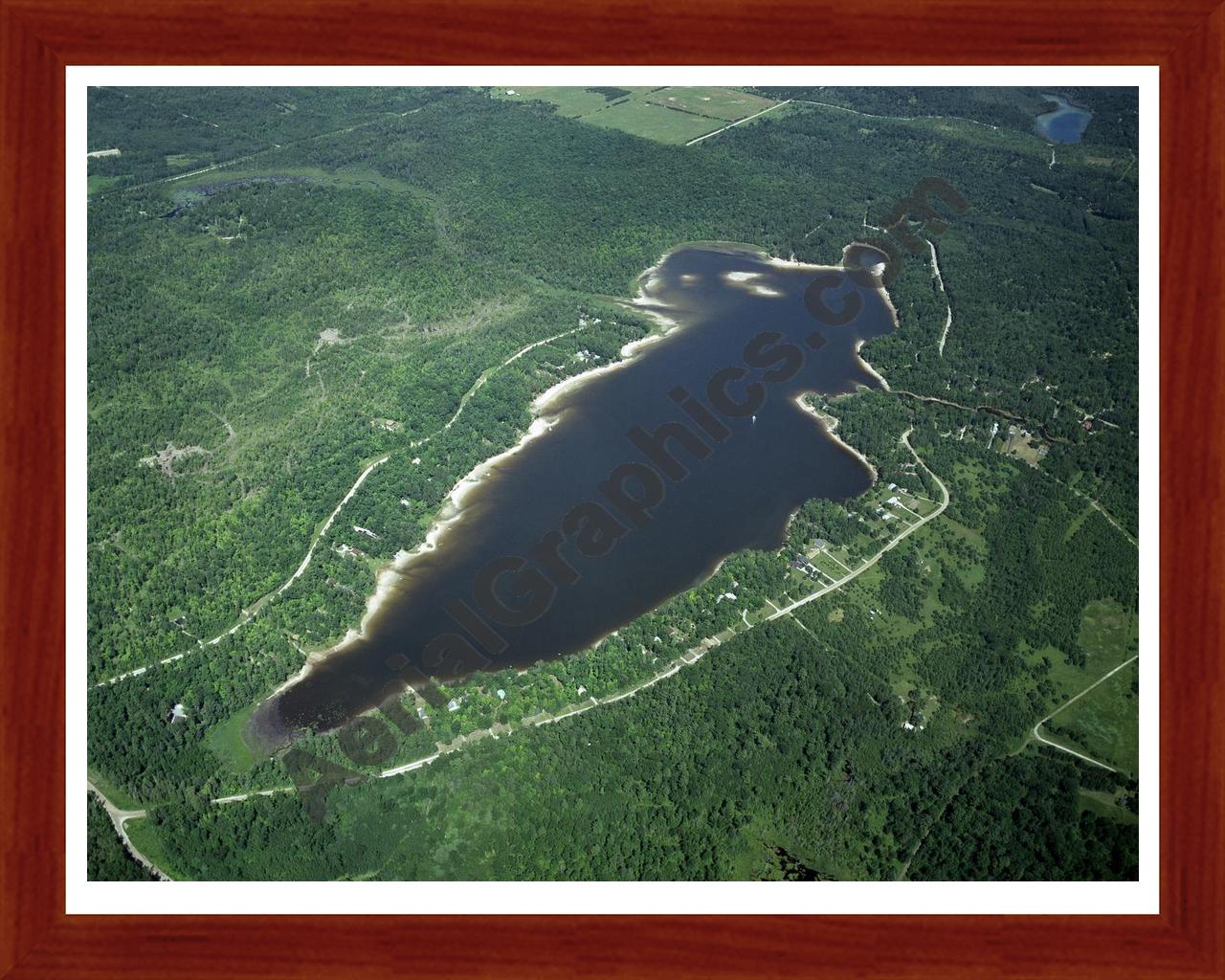 Aerial image of [2557] Rainy Lake in Presque Isle, MI with Cherry Wood frame