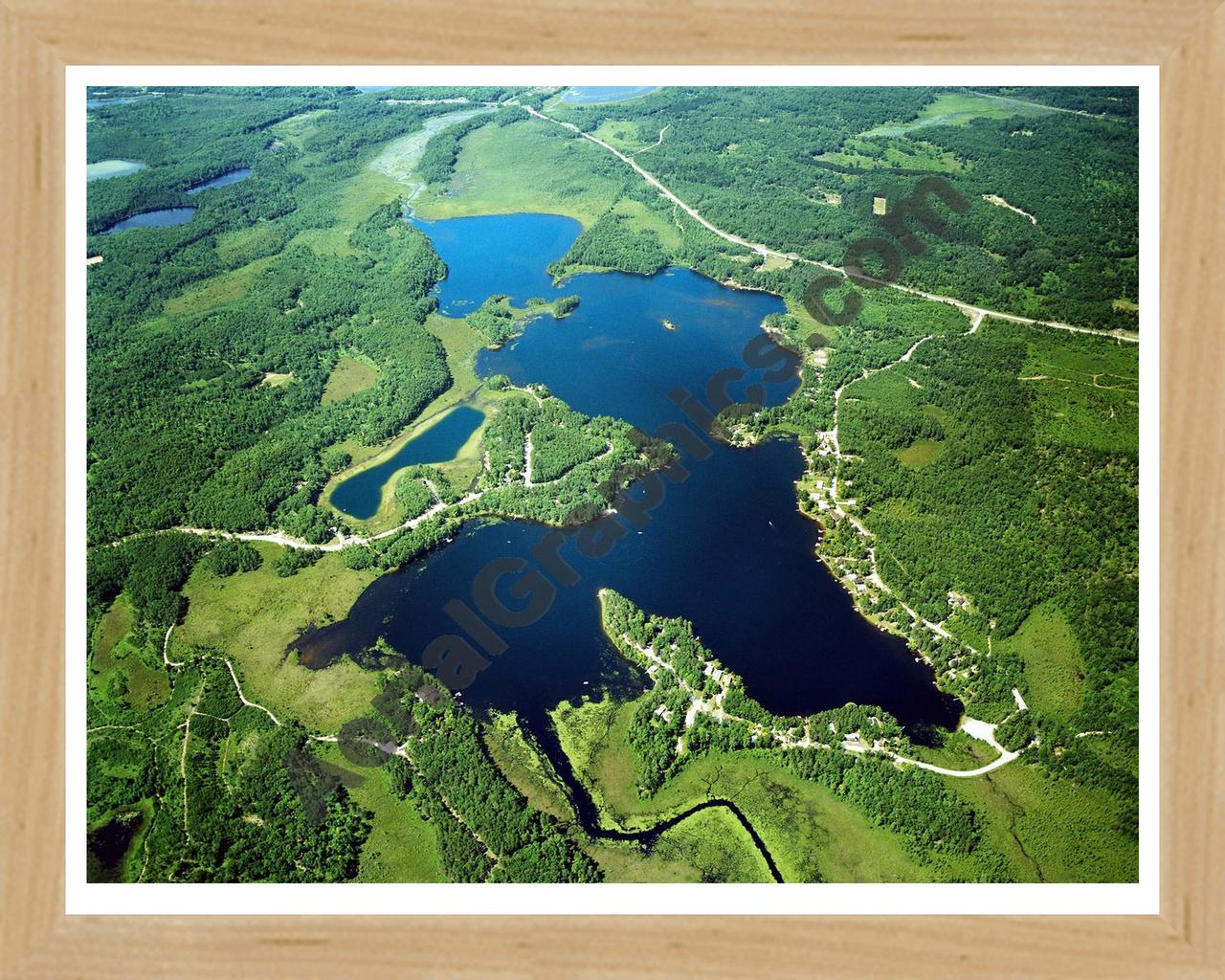 Aerial image of [2559] Lake Nettie in Presque Isle, MI with Natural Wood frame