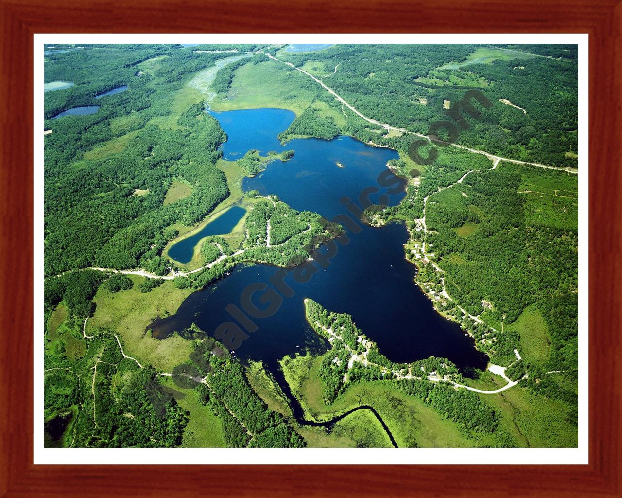 Aerial image of [2559] Lake Nettie in Presque Isle, MI with Cherry Wood frame