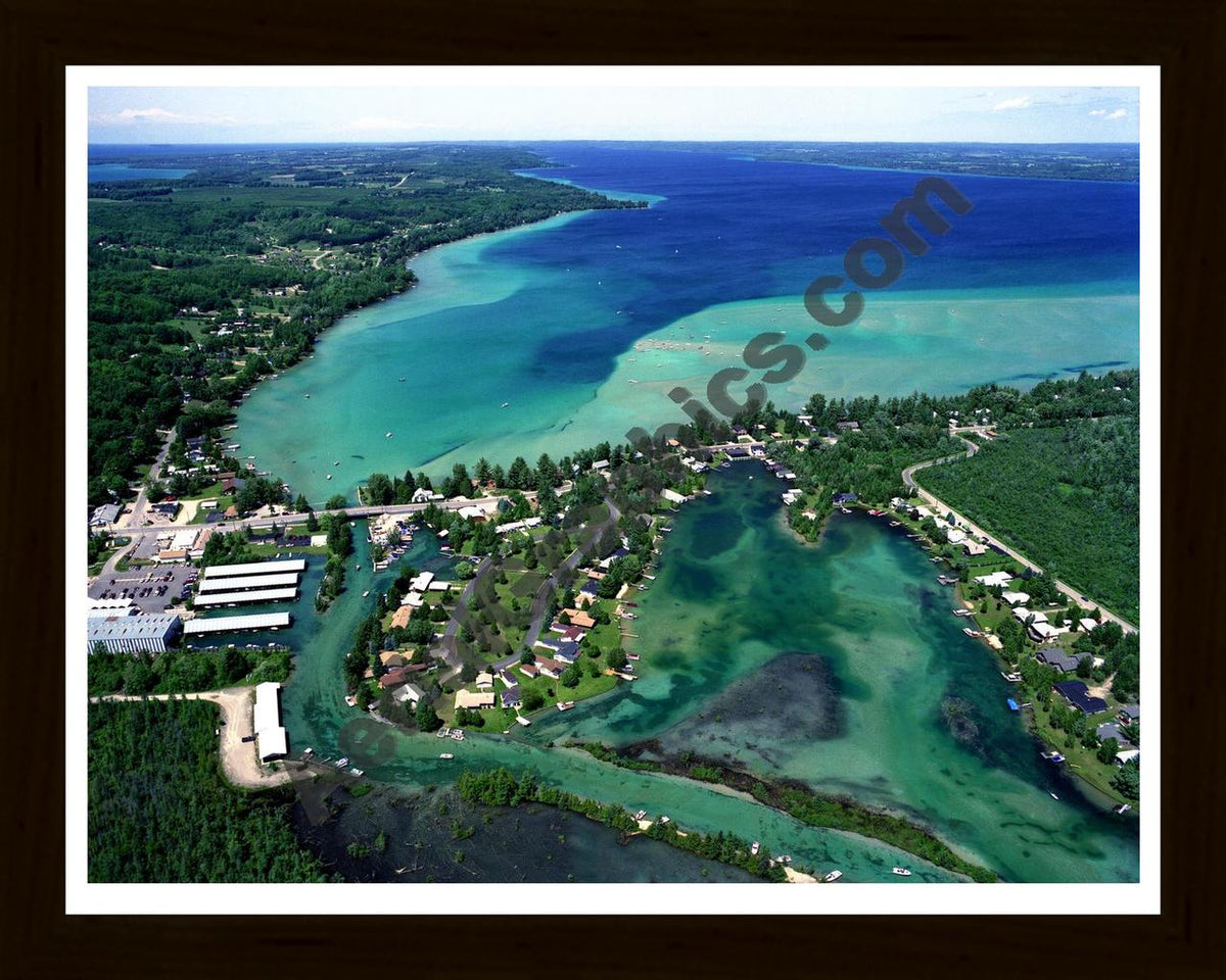 Aerial image of [2570] Torch Lake (South End) in Antrim, MI with Black Wood frame