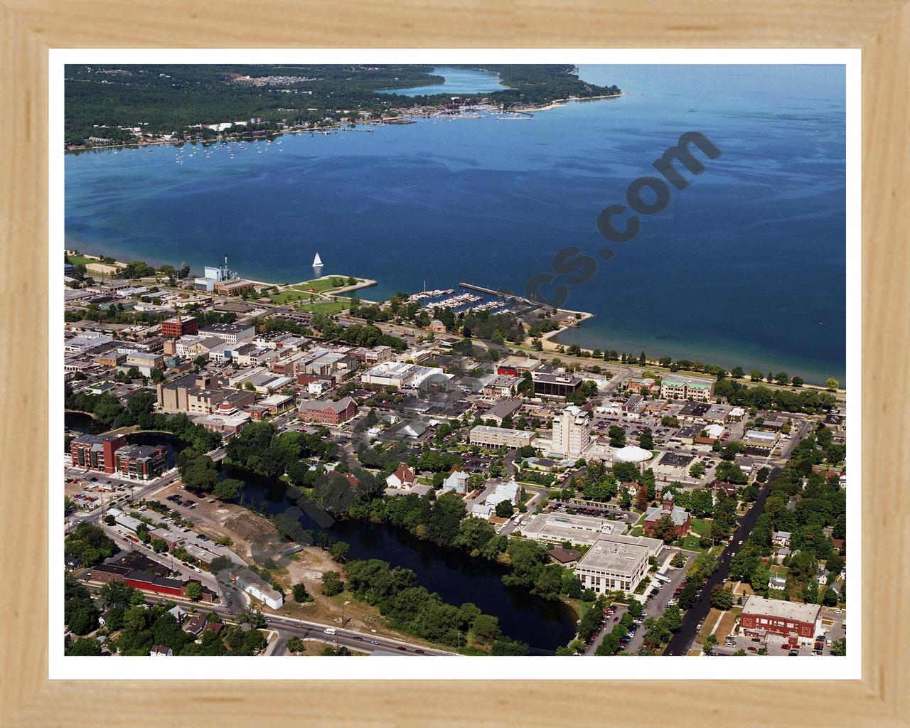 Aerial image of [2610] Traverse City with Natural Wood frame