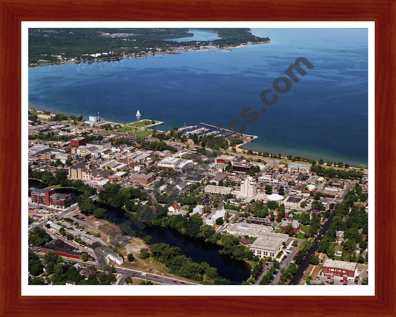 Aerial image of [2610] Traverse City with Cherry Wood frame