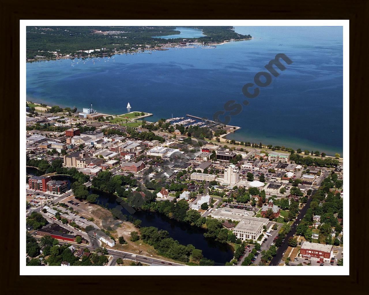 Aerial image of [2610] Traverse City with Black Wood frame