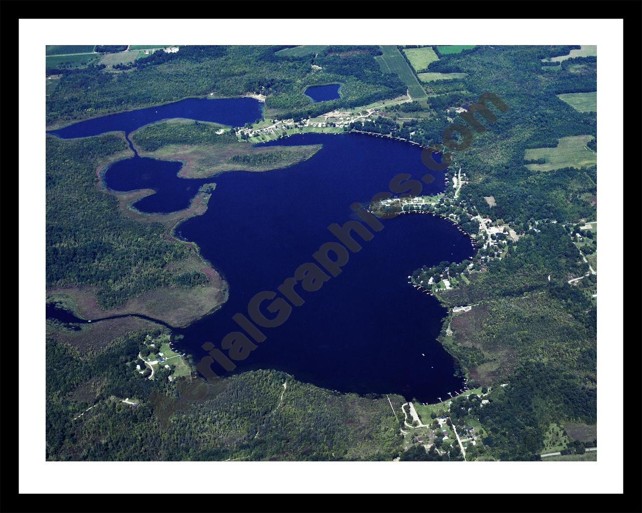 Aerial image of [268] Big Fish Lake in Cass, MI with Black Metal frame