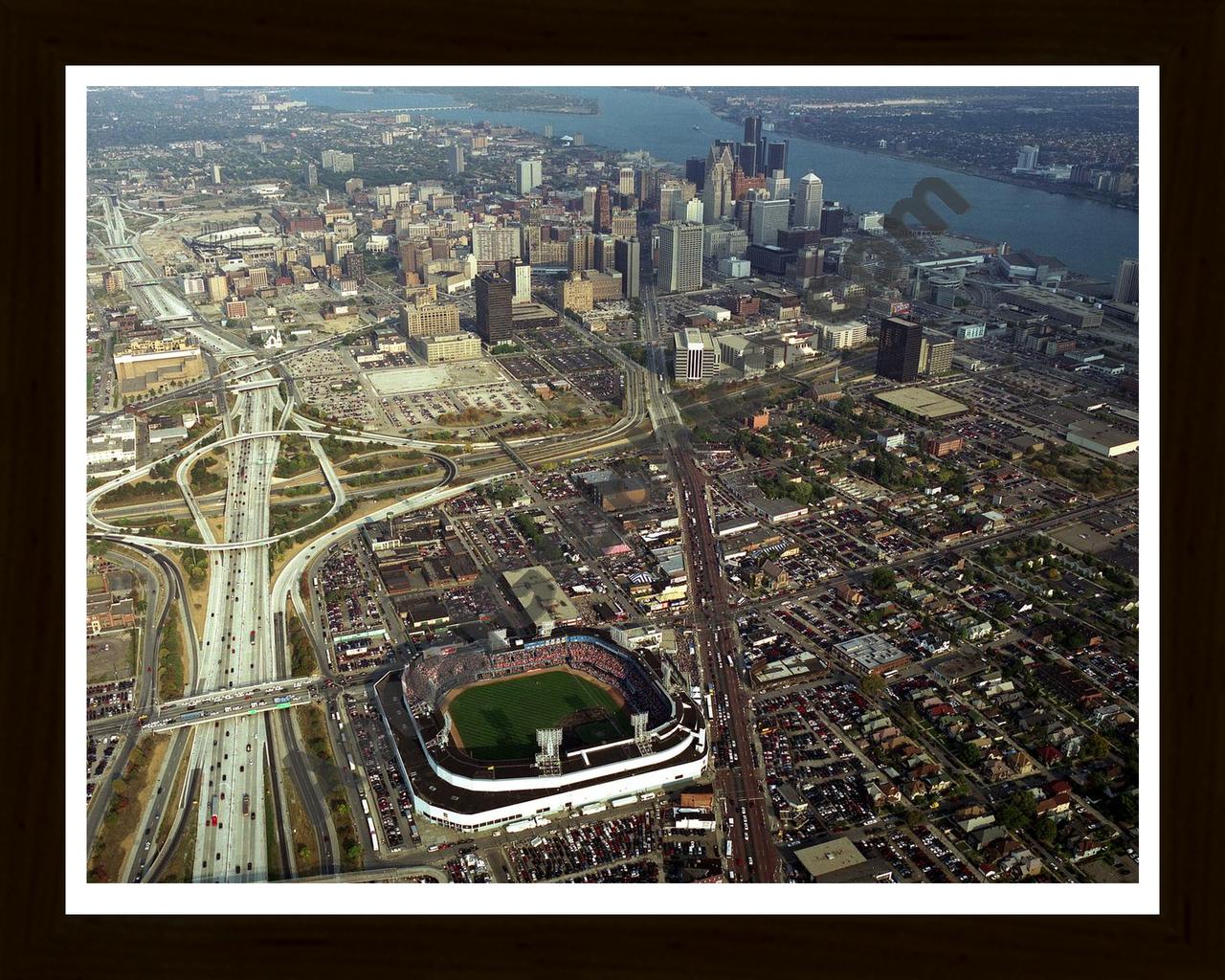 Aerial image of [2685] Tiger Stadium Neg4407 with Black Wood frame