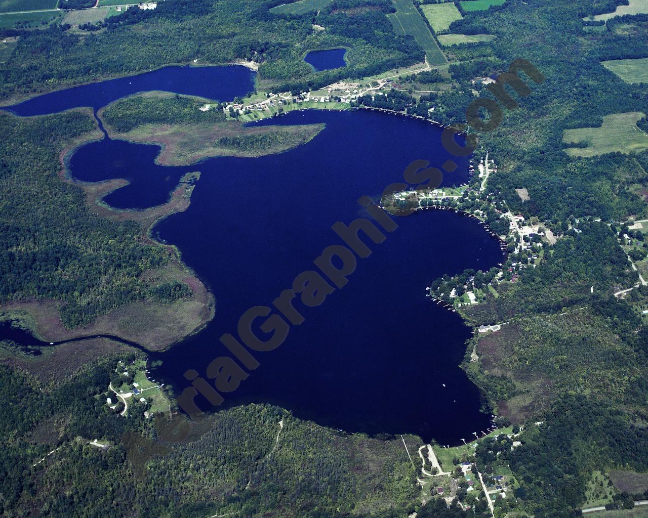 Aerial image of [268] Big Fish Lake in Cass, MI with Canvas Wrap frame