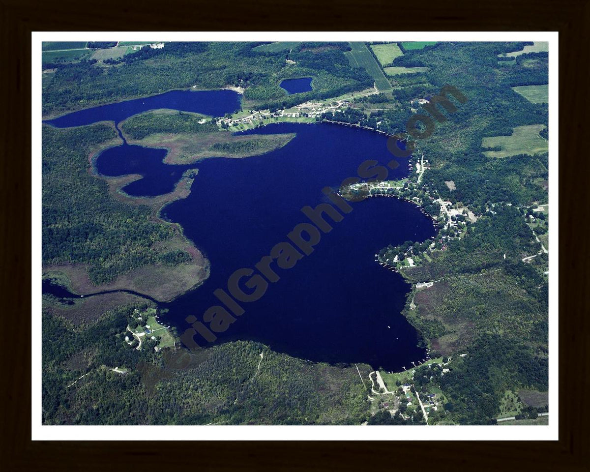 Aerial image of [268] Big Fish Lake in Cass, MI with Black Wood frame
