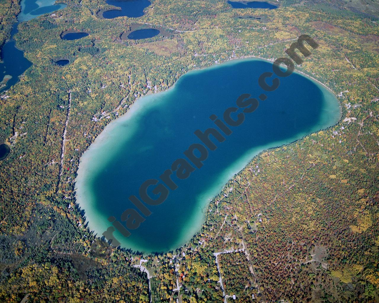 Aerial image of [2718] Avalon Lake (Fall) in Montmorency, MI with Canvas Wrap frame