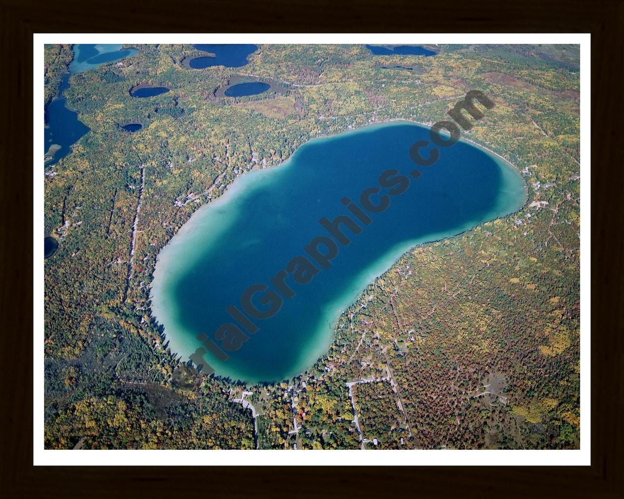 Aerial image of [2718] Avalon Lake (Fall) in Montmorency, MI with Black Wood frame