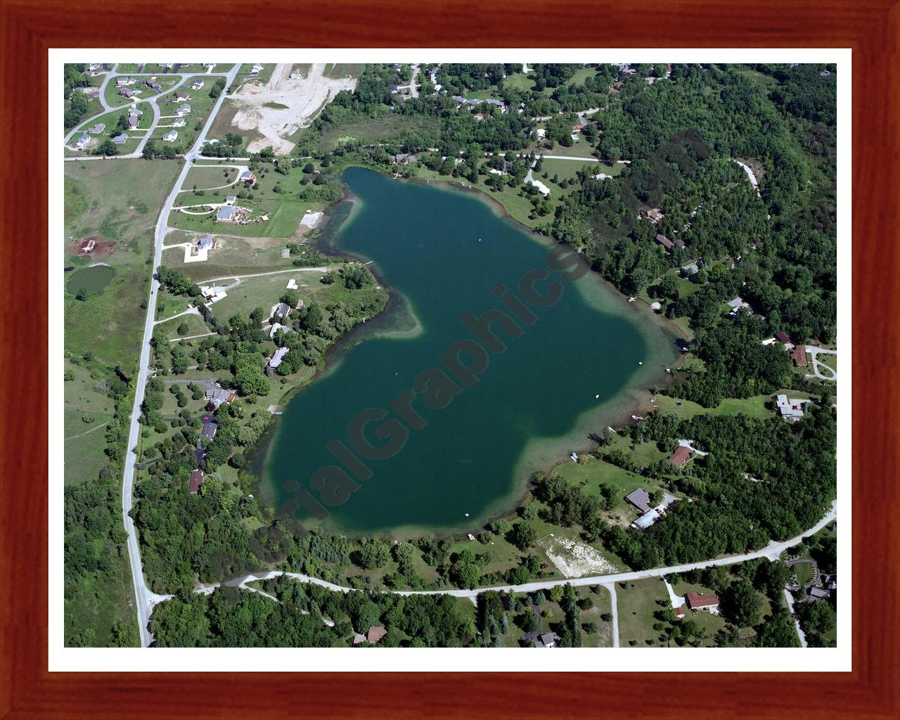 Aerial image of [272] Fish Lake in Livingston, MI with Cherry Wood frame