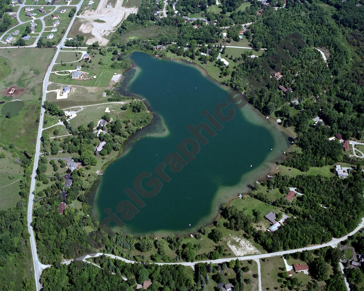 Aerial image of [272] Fish Lake in Livingston, MI with Canvas Wrap frame