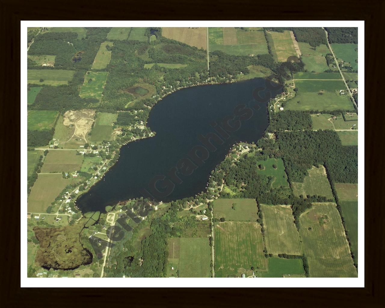 Aerial image of [274] Fish Lake in St Joseph, MI with Black Wood frame