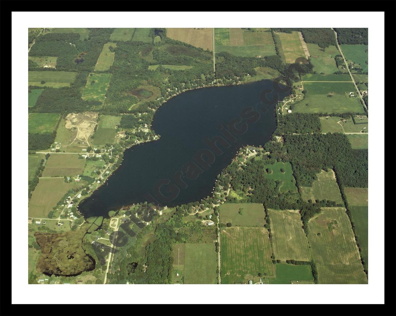 Aerial image of [274] Fish Lake in St Joseph, MI with Black Metal frame