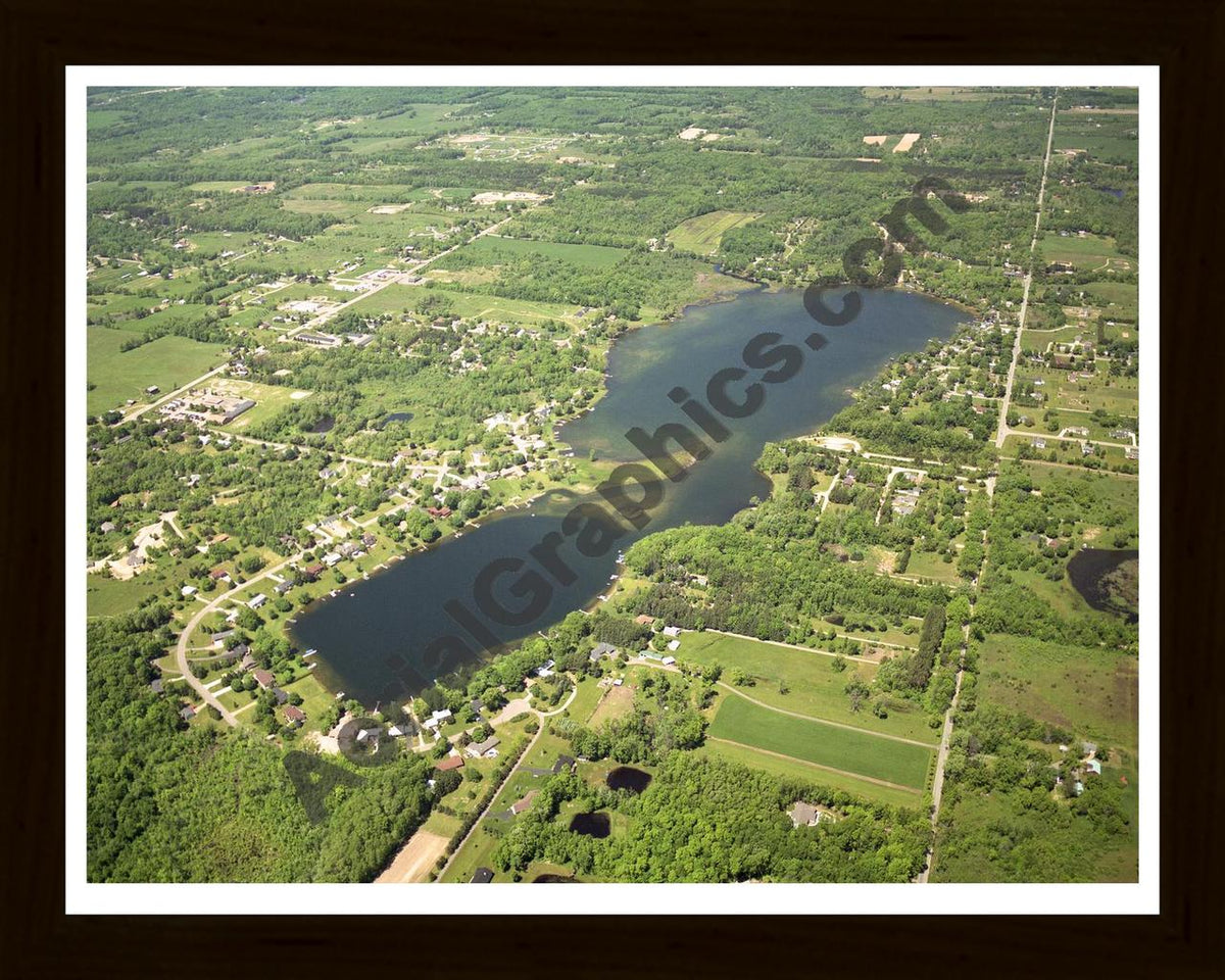 Aerial image of [2845] Campau & Kettle Lakes in Kent, MI with Black Wood frame