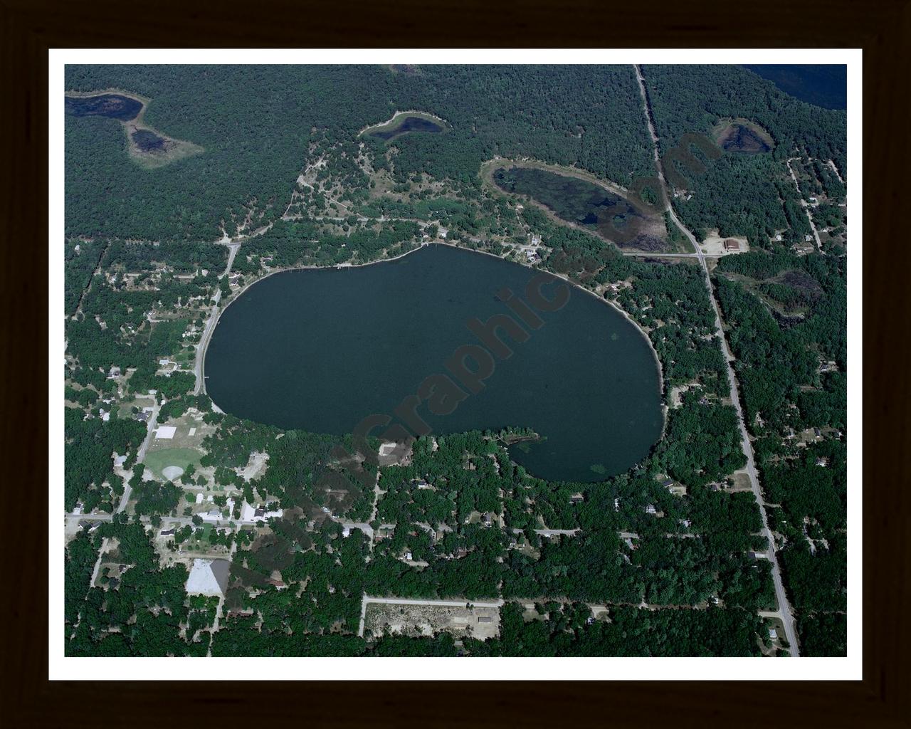 Aerial image of [284] Fox Lake in Muskegon, MI with Black Wood frame