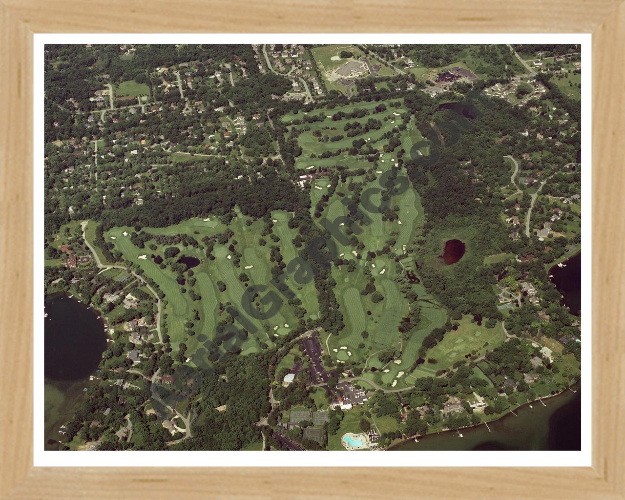 Aerial image of [2861] Orchard Lake Country Club in Oakland, MI with Natural Wood frame