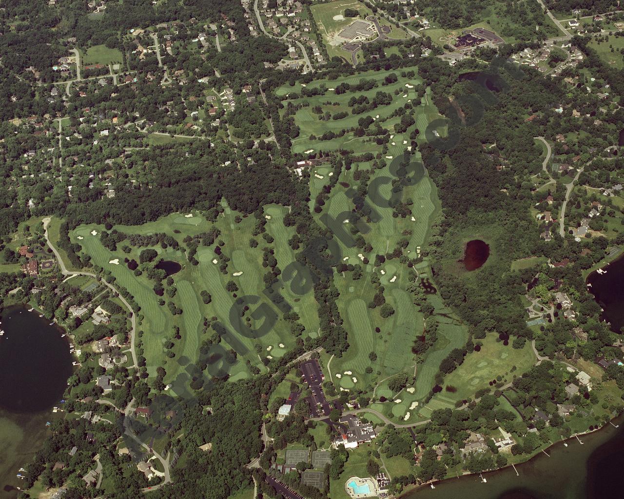 Aerial image of [2861] Orchard Lake Country Club in Oakland, MI with Canvas Wrap frame