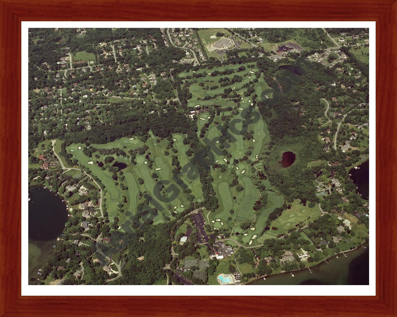 Aerial image of [2861] Orchard Lake Country Club in Oakland, MI with Cherry Wood frame