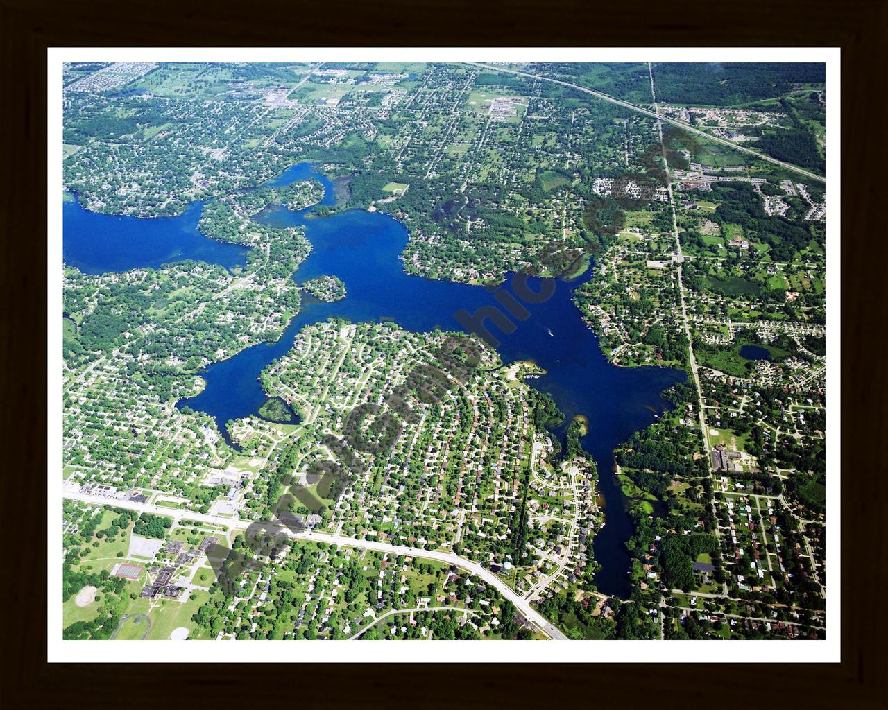 Aerial image of [2918] Lake Oakland in Oakland, MI with Black Wood frame