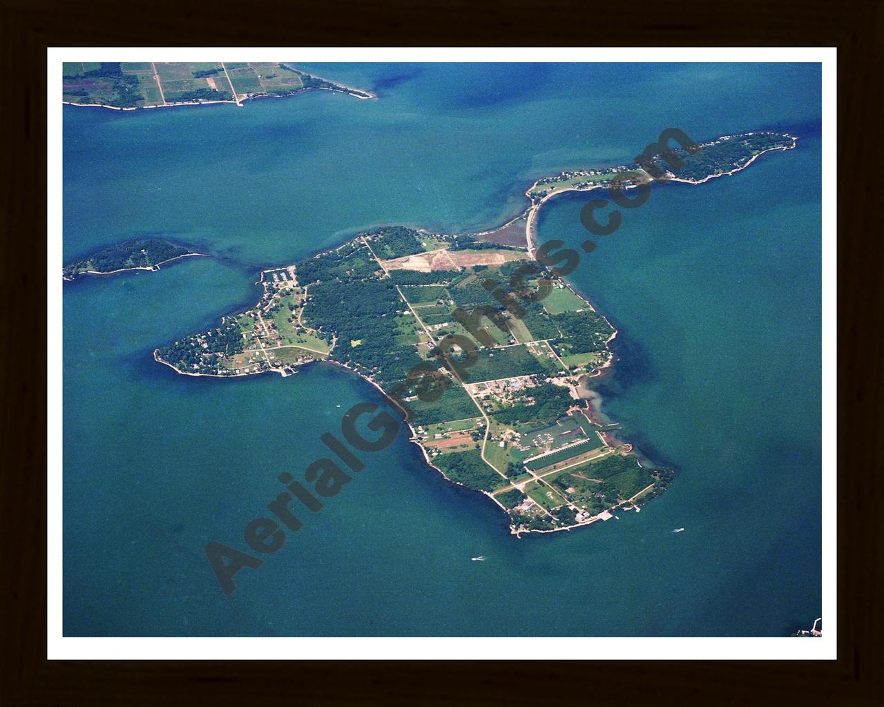 Aerial image of [2935] Middle Bass Island with Black Wood frame