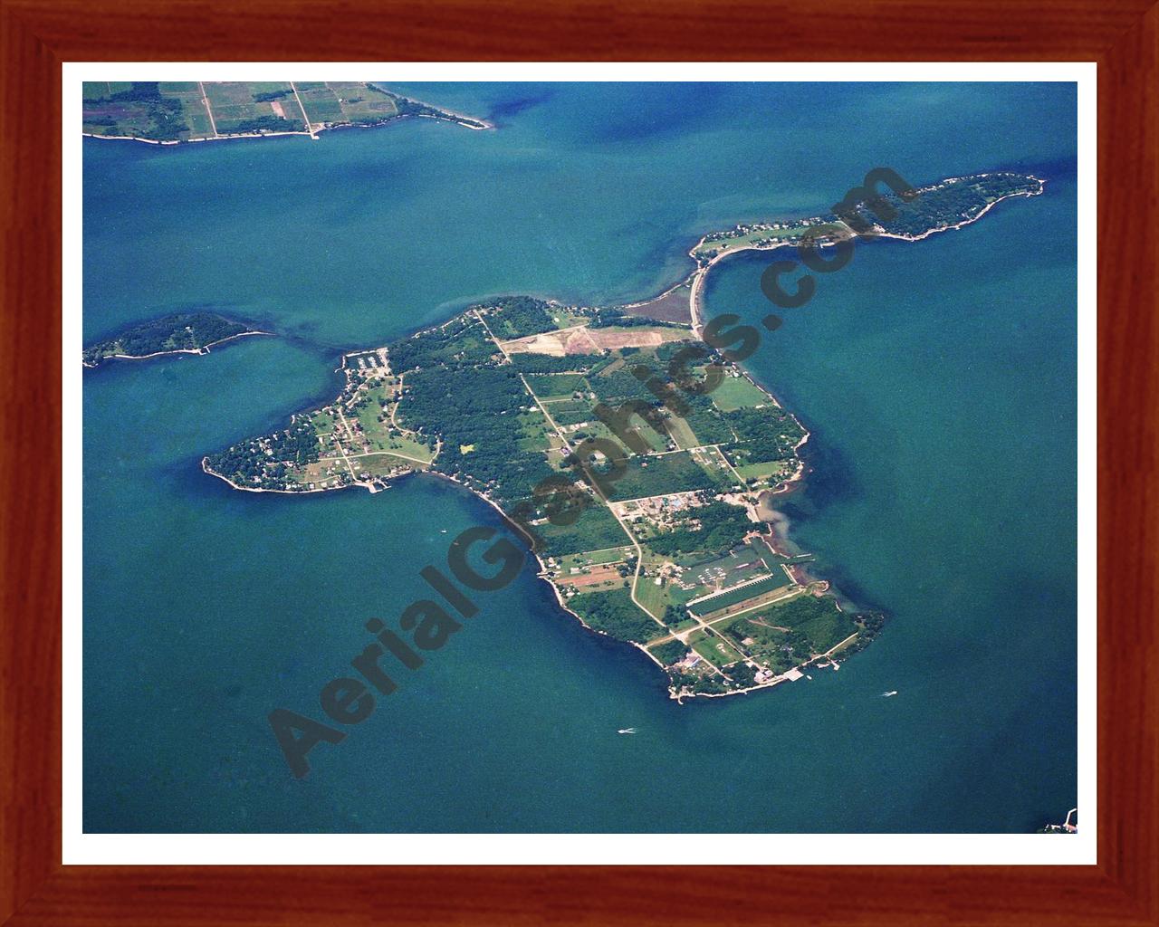 Aerial image of [2935] Middle Bass Island with Cherry Wood frame