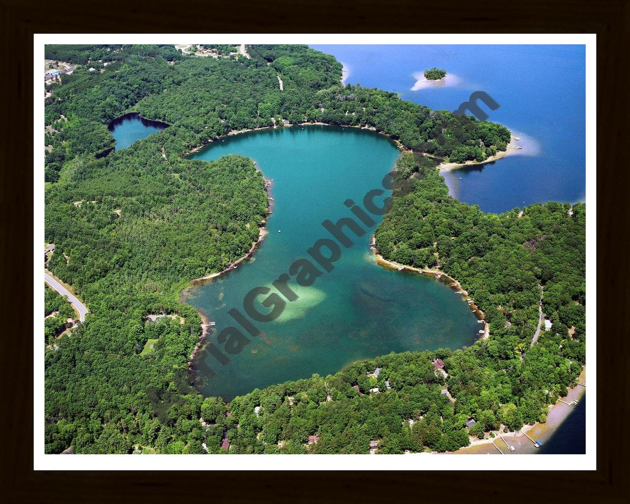 Aerial image of [2947] Mickey Lake in Grand Traverse, MI with Black Wood frame