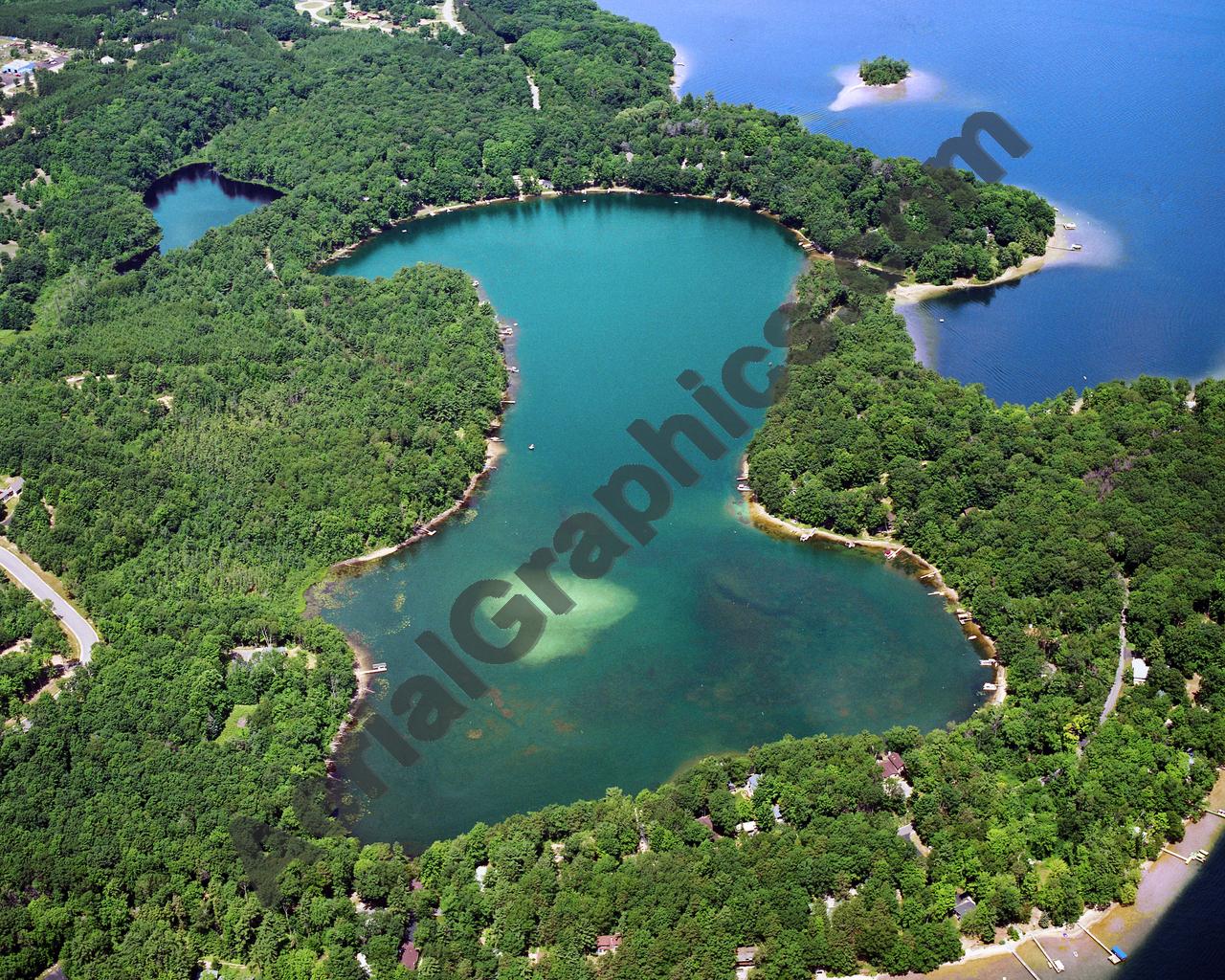 Aerial image of [2947] Mickey Lake in Grand Traverse, MI with Canvas Wrap frame