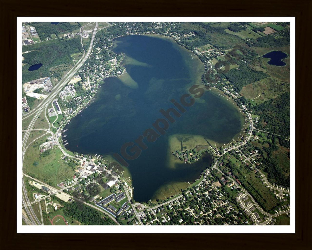 Aerial image of [2975] Whitmore Lake in Livingston, MI with Black Wood frame