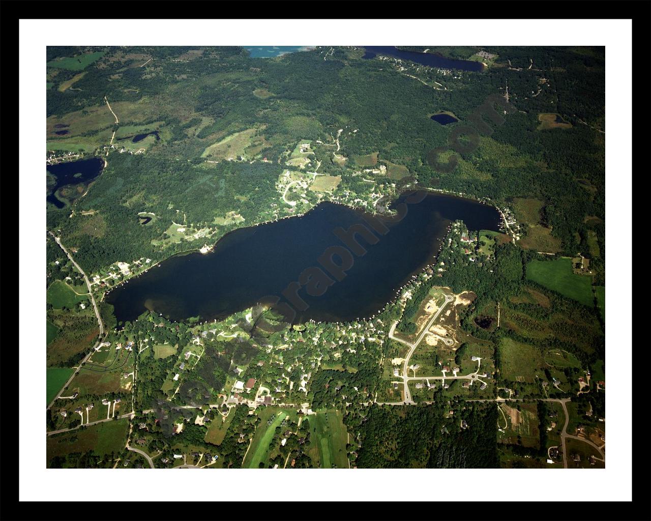 Aerial image of [2977] North Lake in Washtenaw, MI with Black Metal frame