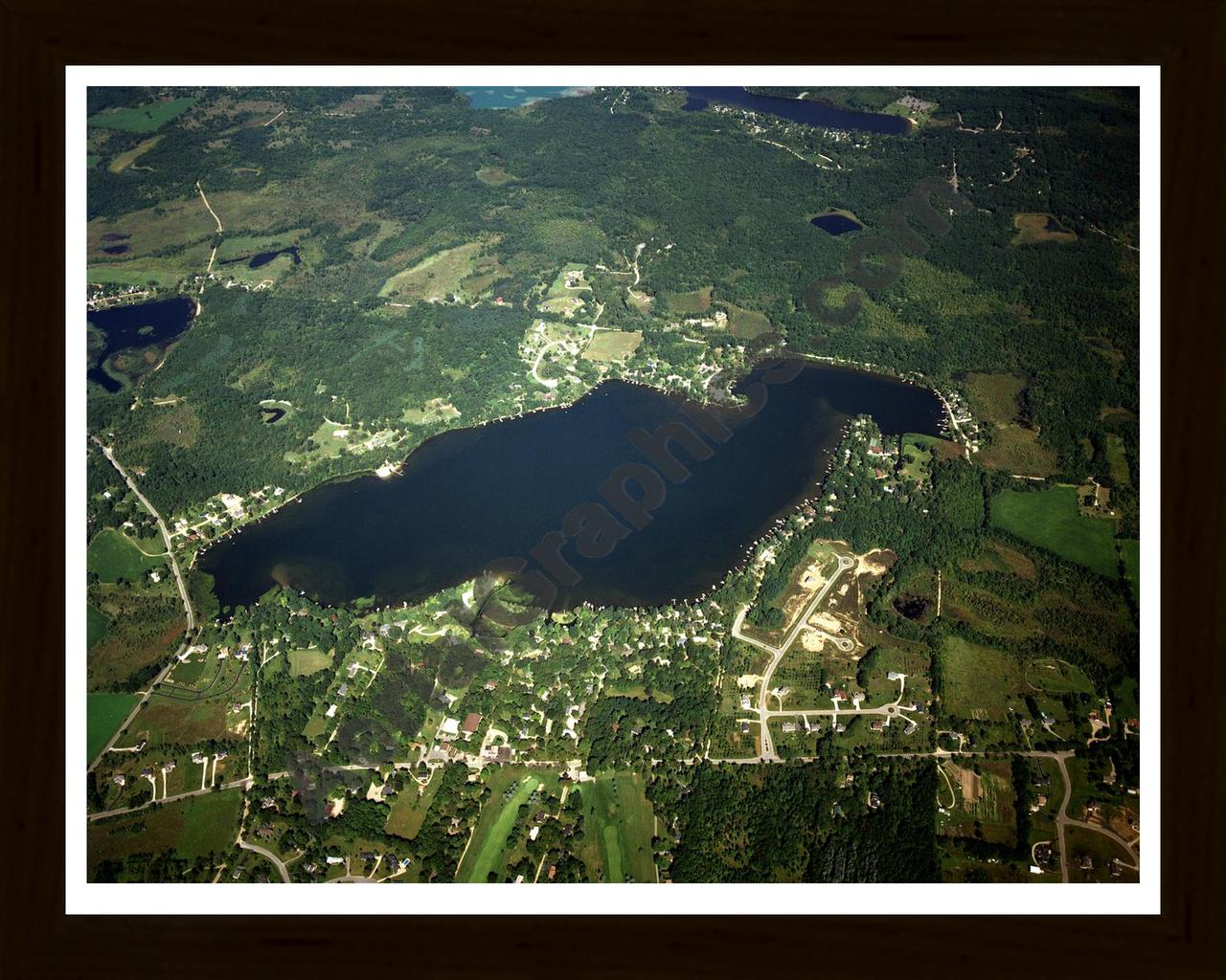 Aerial image of [2977] North Lake in Washtenaw, MI with Black Wood frame