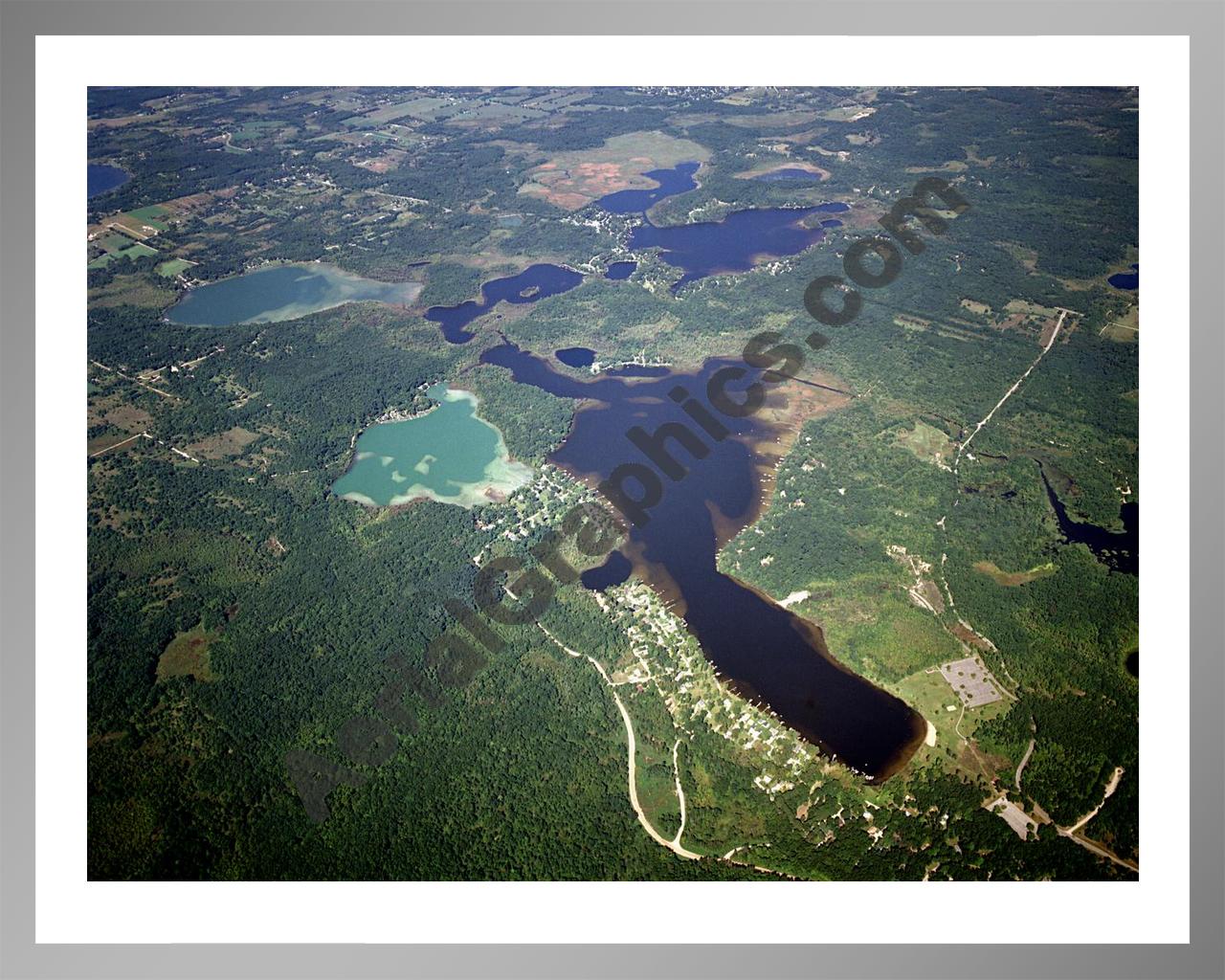 Aerial image of [2979] Half Moon, Blind, Patterson, Woodruff & Watson Lakes in Washtenaw, MI with Silver Metal frame