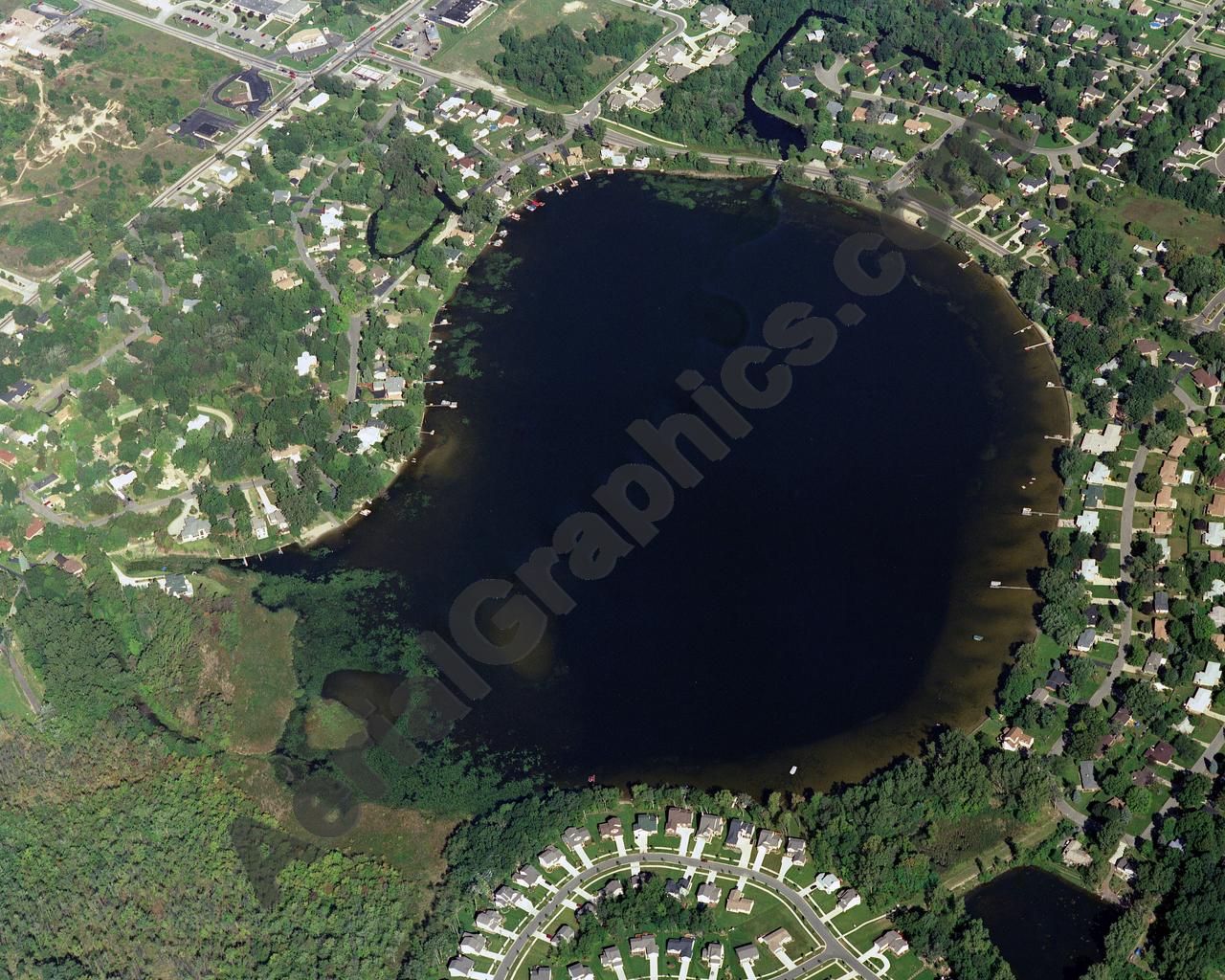 Aerial image of [2987] Pleasant Lake in Oakland, MI with Canvas Wrap frame