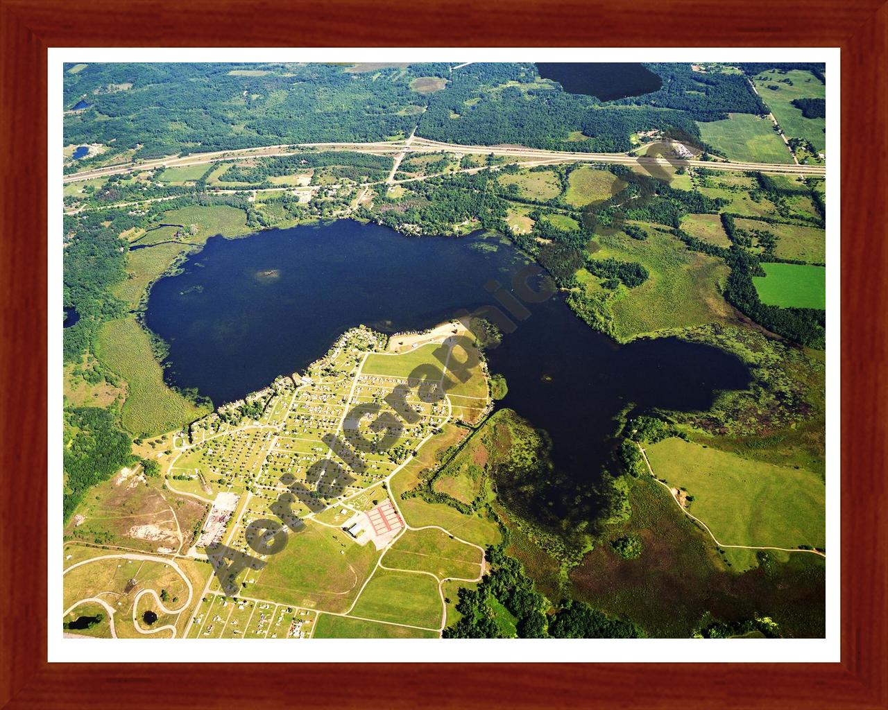 Aerial image of [299] Goose Lake in Jackson, MI with Cherry Wood frame