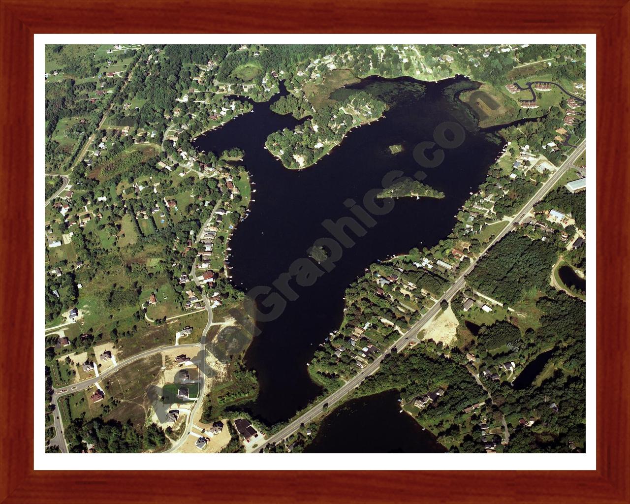 Aerial image of [2998] Dixie Lake in Oakland, MI with Cherry Wood frame