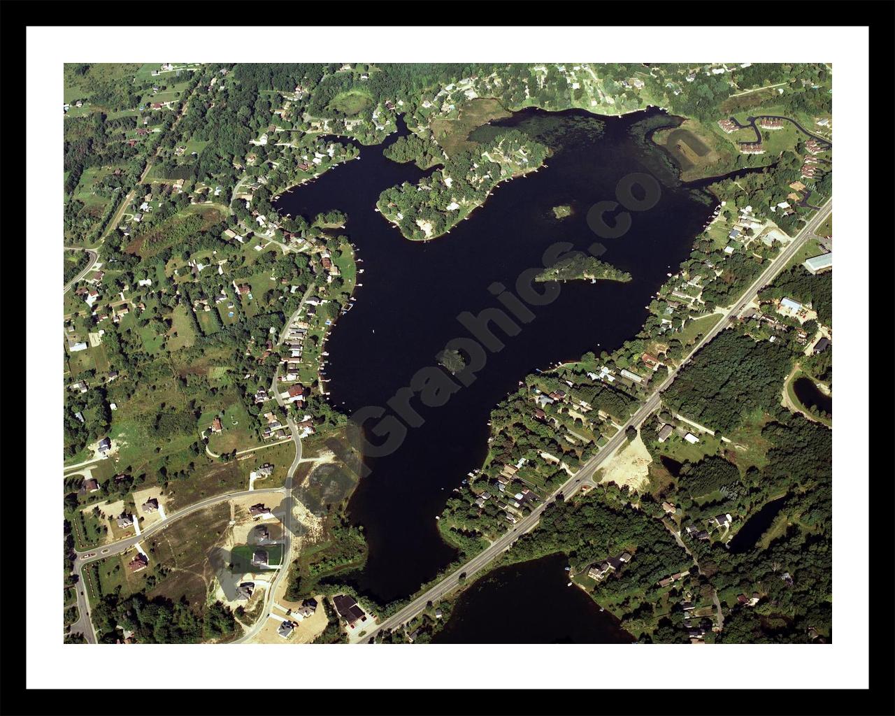 Aerial image of [2998] Dixie Lake in Oakland, MI with Black Metal frame