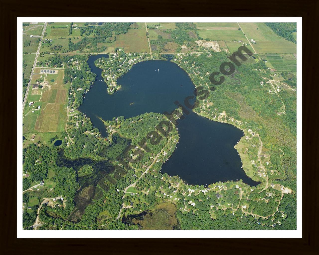 Aerial image of [29] Barnes Lake in Lapeer, MI with Black Wood frame