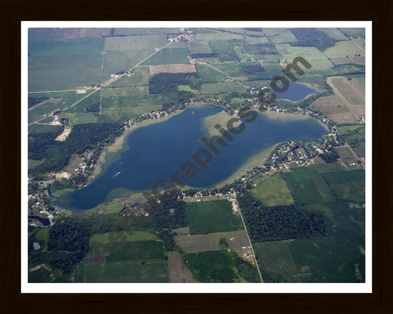 Aerial image of [2] Adams Lake in LaGrange, IN with Black Wood frame